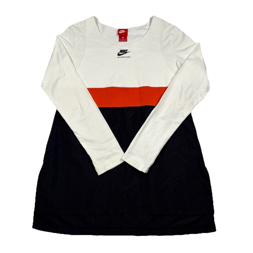 Nike International Long Sleeve Dress Womens M White Black Red Colorblock